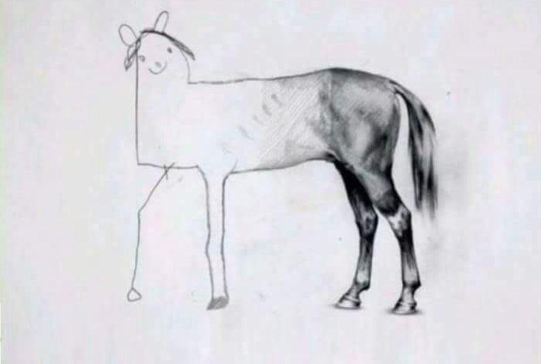 Half-drawn horse illustration symbolizing incomplete efforts